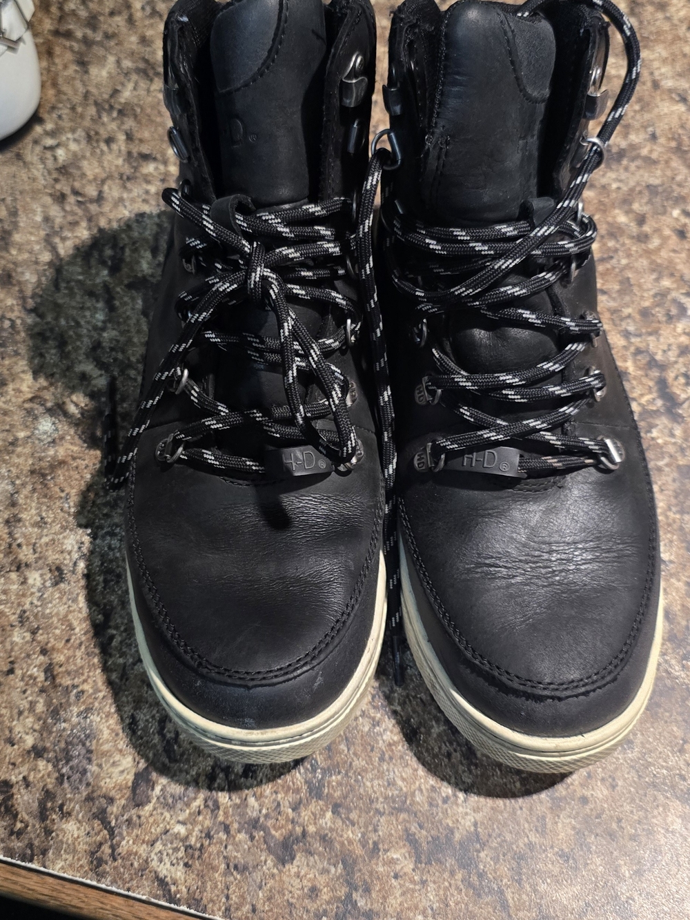 Harley-Davidson Black and Cream Men’s Lace-Up Leather Boots